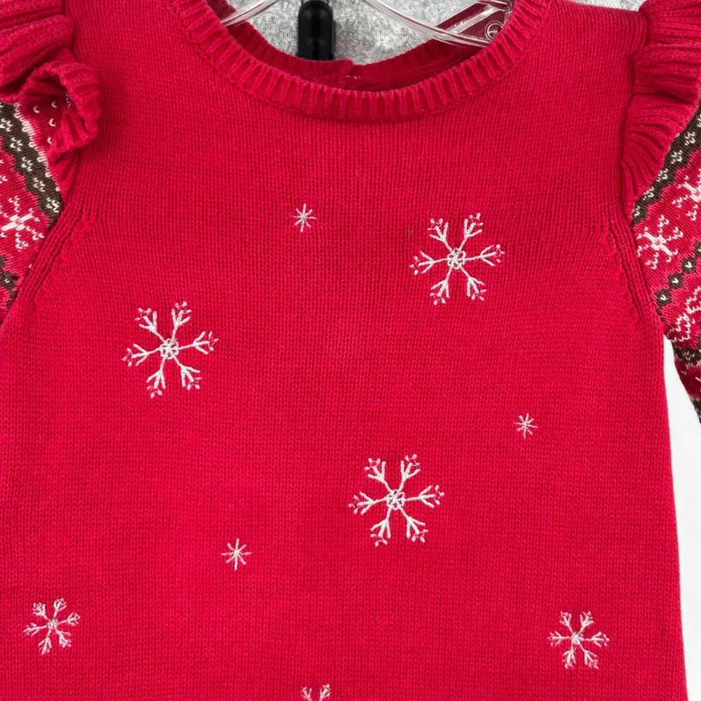 Gymboree Sweater Dress Girls 6 Pink Snowflake Fair Isle Winter Holiday Ruffle